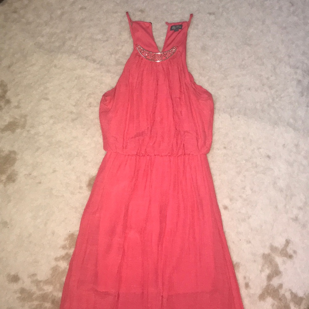 Lily rose, coral maxi dress